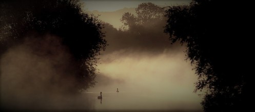 steam on a lake